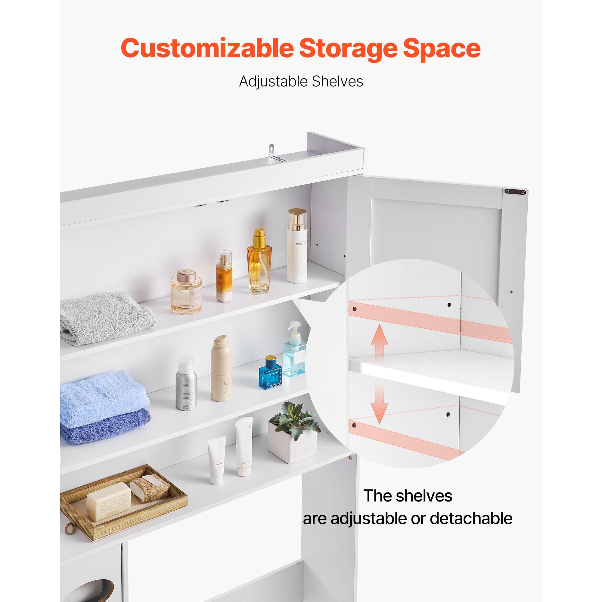 Over The Toilet Storage Cabinet With Adjustable Shelves White_voghion.com